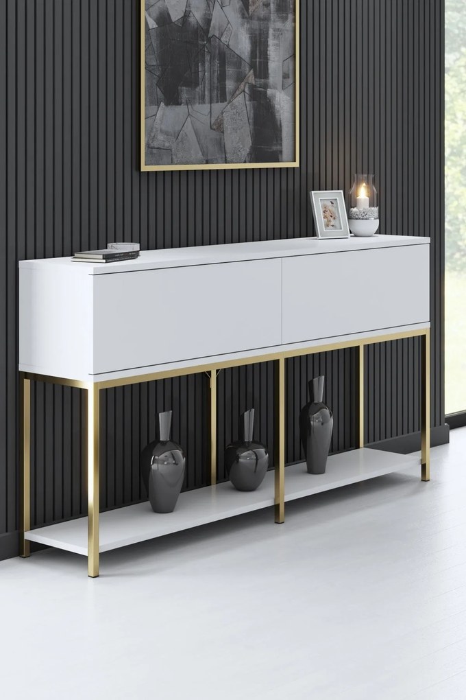 Console Lord – Branco/Dourado – 150x80x30 cm