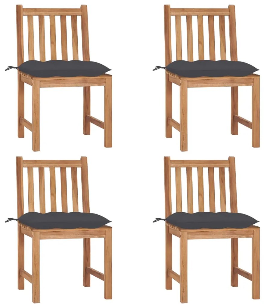 vidaXL Cadeiras de jardim c/ almofadões 4 pcs madeira de teca maciça