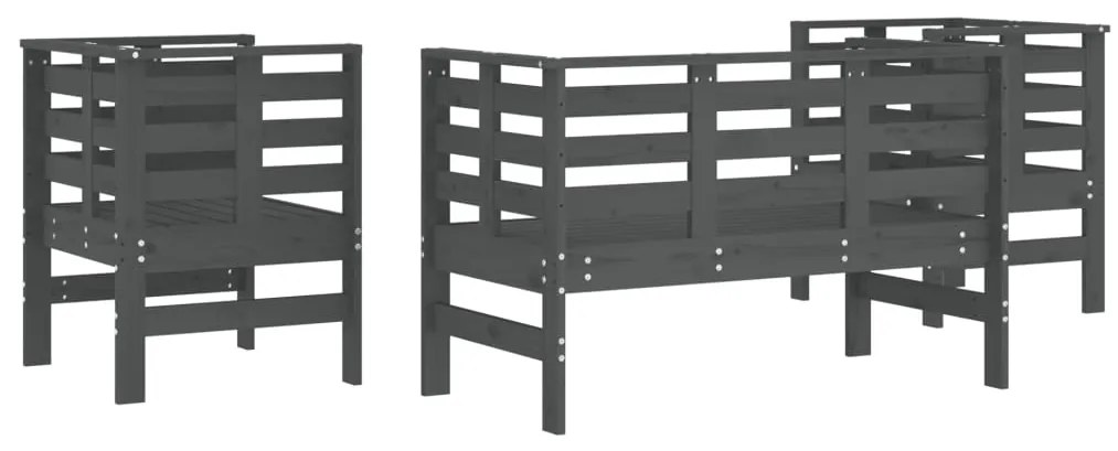 3 pcs conjunto lounge de jardim madeira de pinho maciça cinza