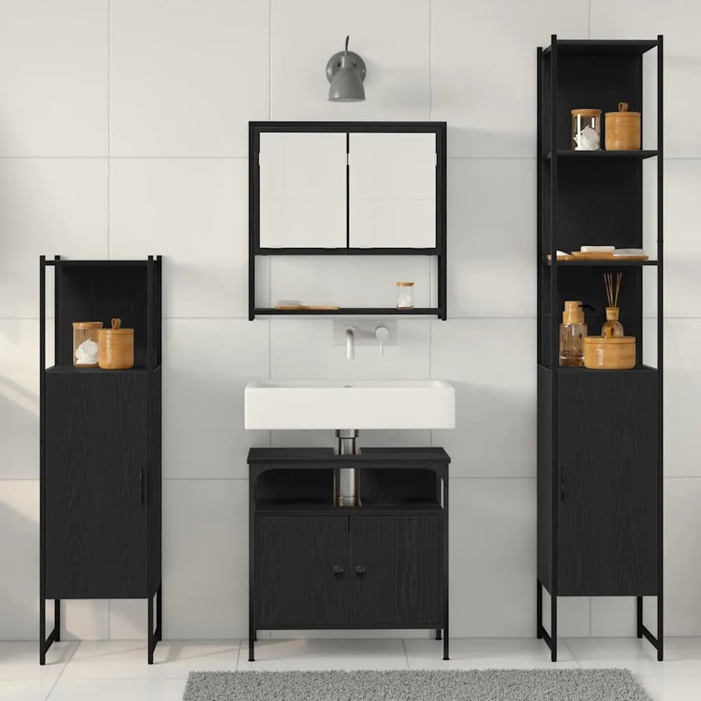 Conjunto de Móveis para Banheiro com 4 Peças - Carvalho Preto