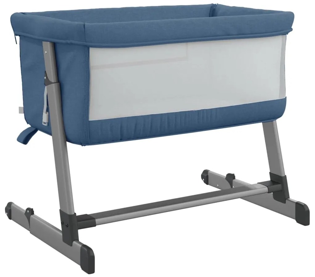 Cama de bebé com colchão tecido de linho azul marinho