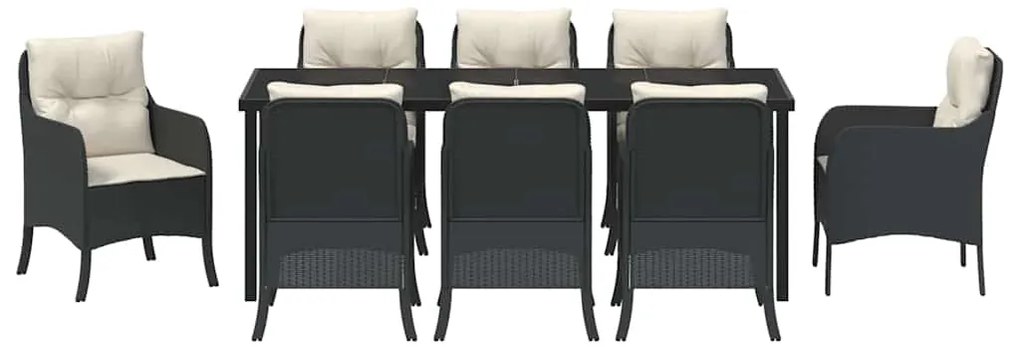 Conjunto de Jantar de Jardim com Almofadas Preto Vime PE