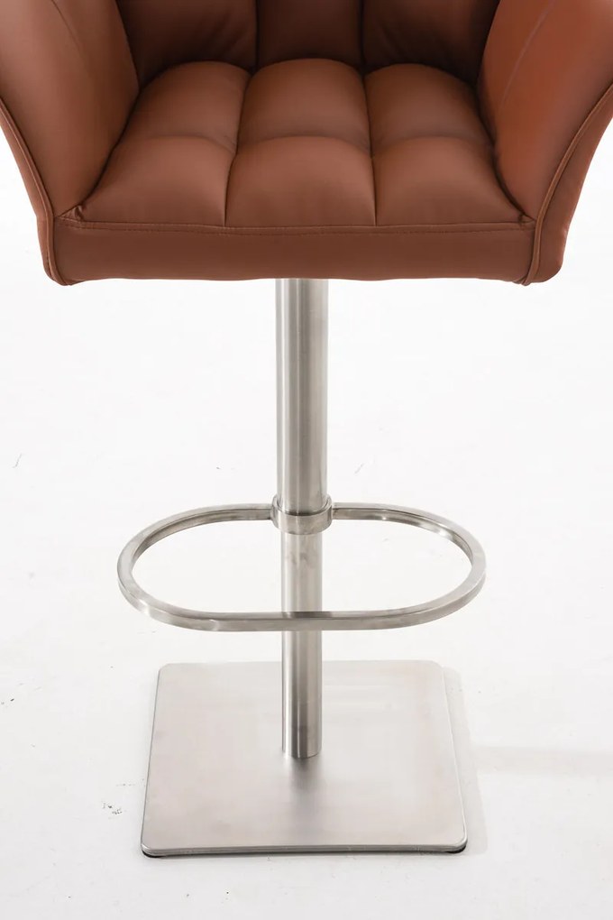 Banco de bar Damaso em couro sintético e estrutura prateada 64 x 88-113 x 45 cm Castanho claro