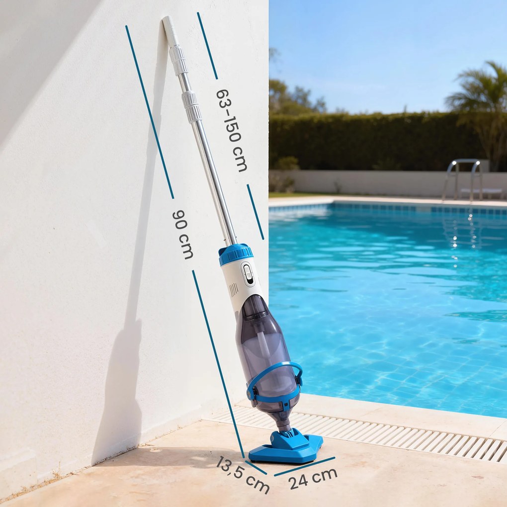 Limpa-Fundos de Piscina Manual Sem Fios com Escova e Barra Ajustável de 63-150 cm para Piscinas Pequenas Azul