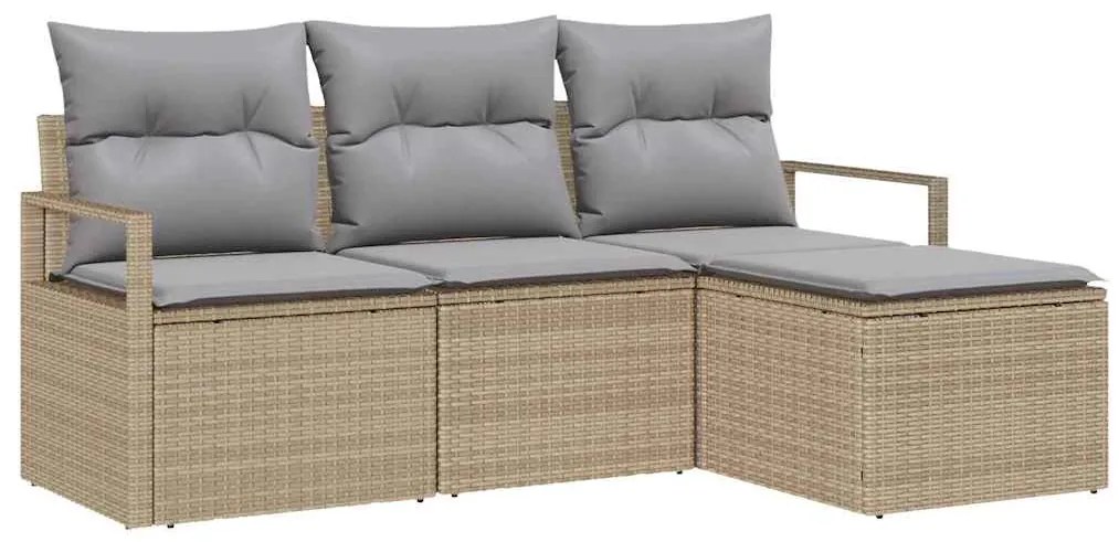 Conjunto de Sofá de Jardim de 4 Peças com Almofadas Bege em Rattan Sin