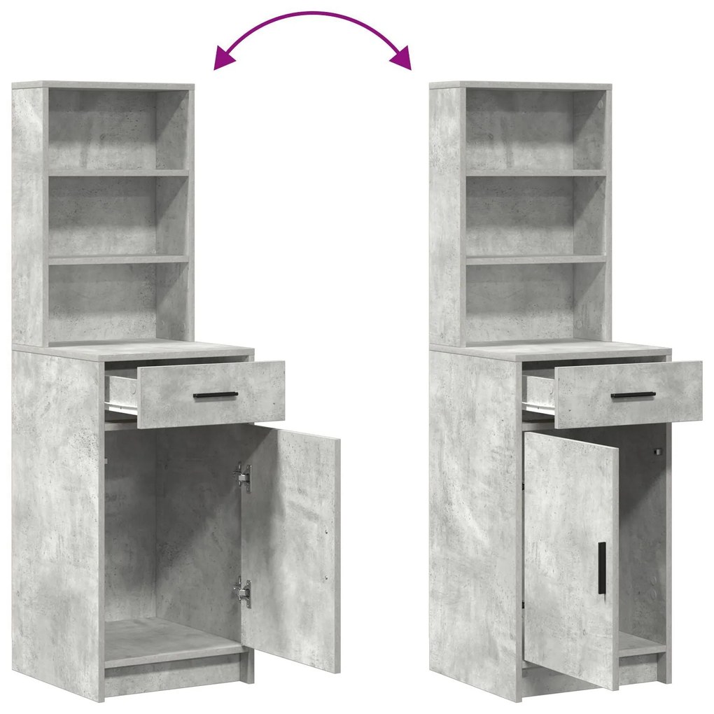 Conjunto de Mesa de Maquilhagem 2 Peças com LED Cinza Concreto Madeira