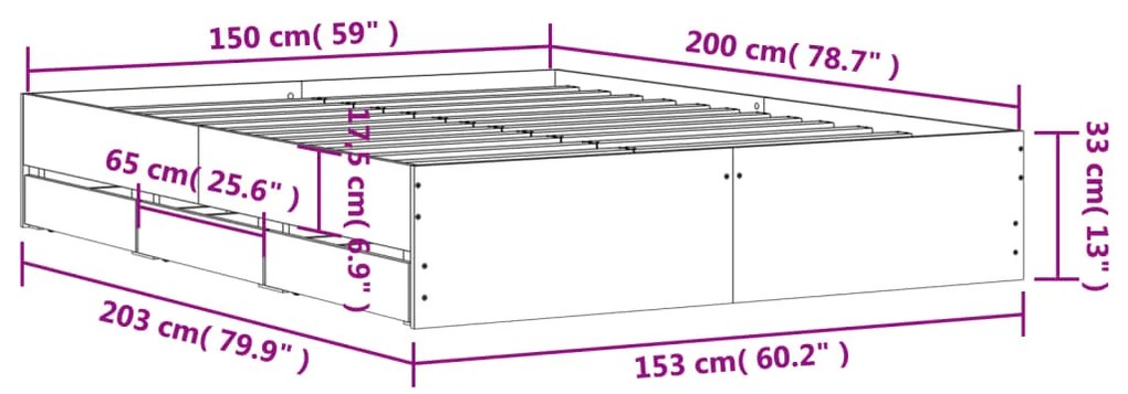 Estrutura de cama c/ gavetas 150x200cm derivados madeira branco