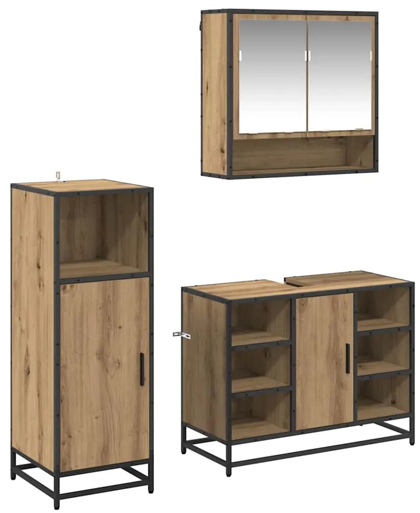 vidaXL Conjunto de Móveis para Banheiro 3 pcs Carvalho Artesanal