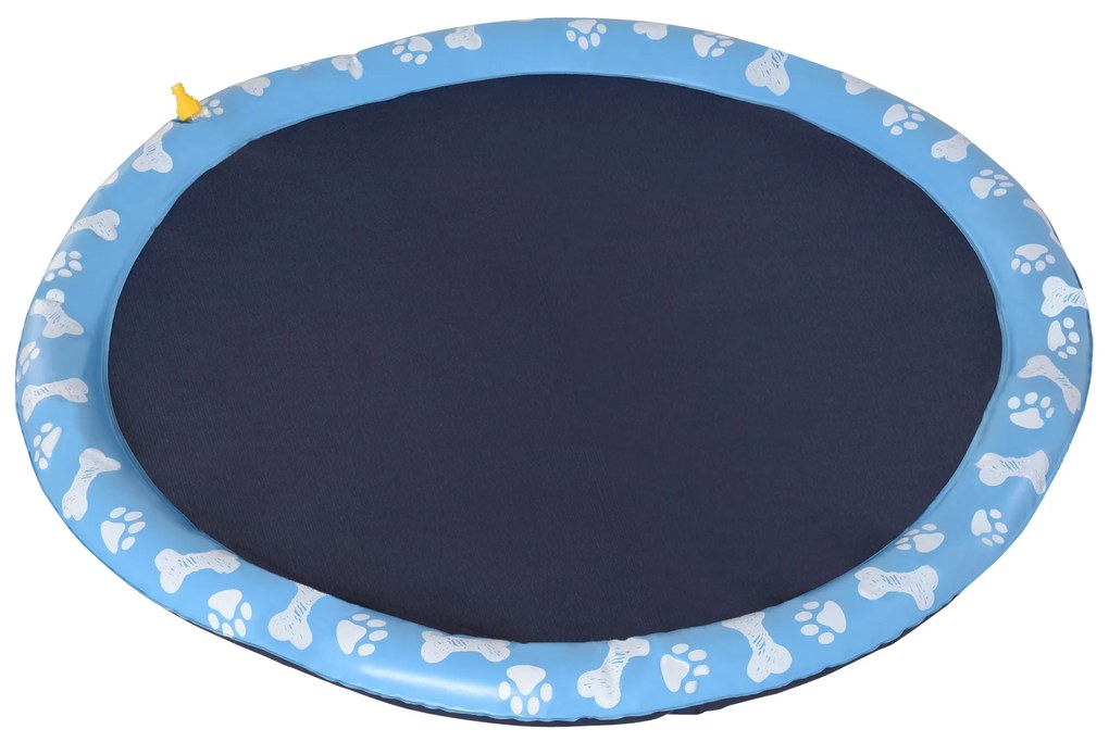 Tapete Aquático para Animais de Estimação com Pulverizador de Água Piscina Portátil para Cães Ø170 cm Azul