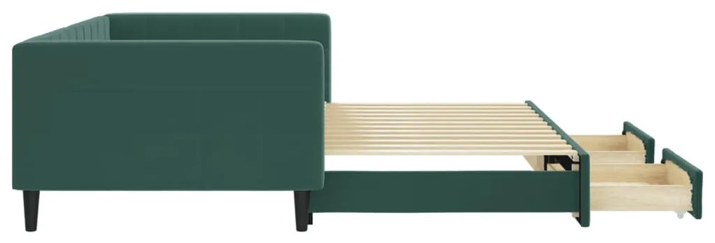 Sofá-cama c/ gavetão e gavetas 100x200 cm veludo verde-escuro