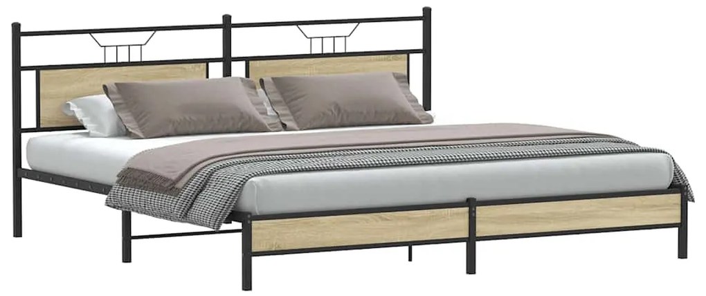 Estrutura de cama sem colchão 200x200cm metal carvalho sonoma