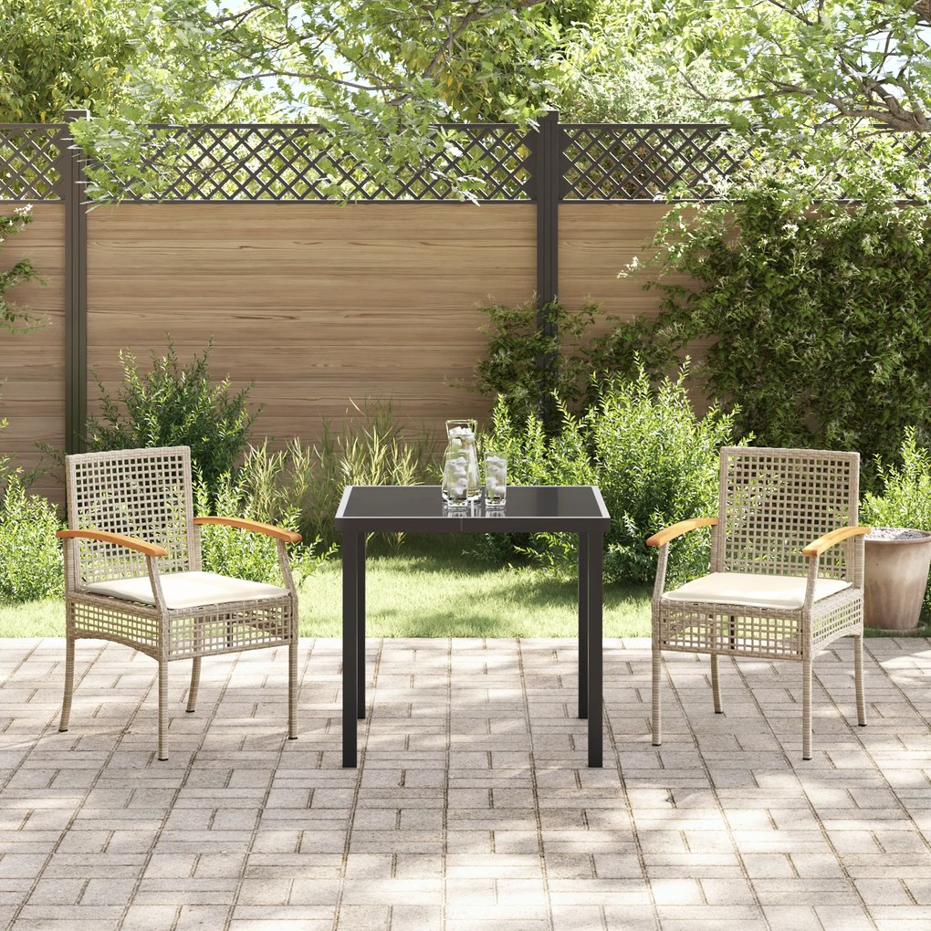 Conjunto de Jantar de Jardim 3 Peças com Almofadas Bege Rattan Polímer