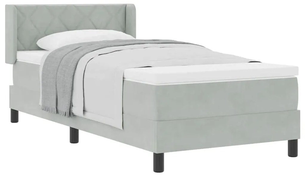 Cama Box Spring com Colchão VidaXL Cinza Claro 90x200 cm Veludo