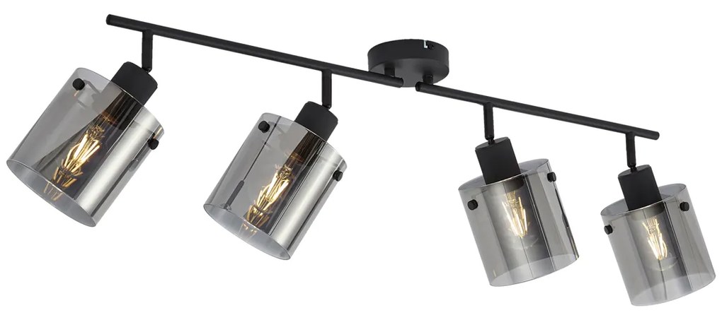Foco de teto de design preto com vidro fumê 4 luzes - Domo Moderno