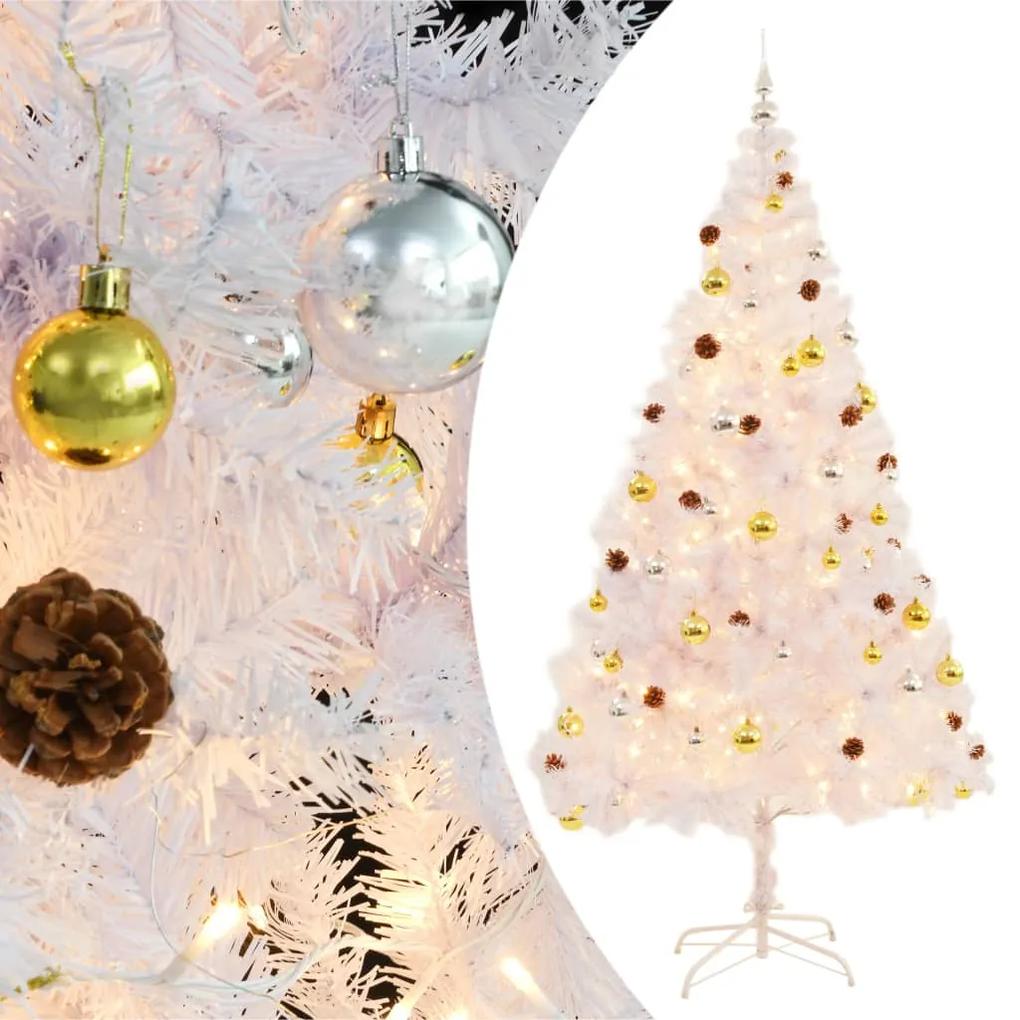 246397 vidaXL Árvore Natal artifici. decorada c/ enfeites e LEDs 210cm branco
