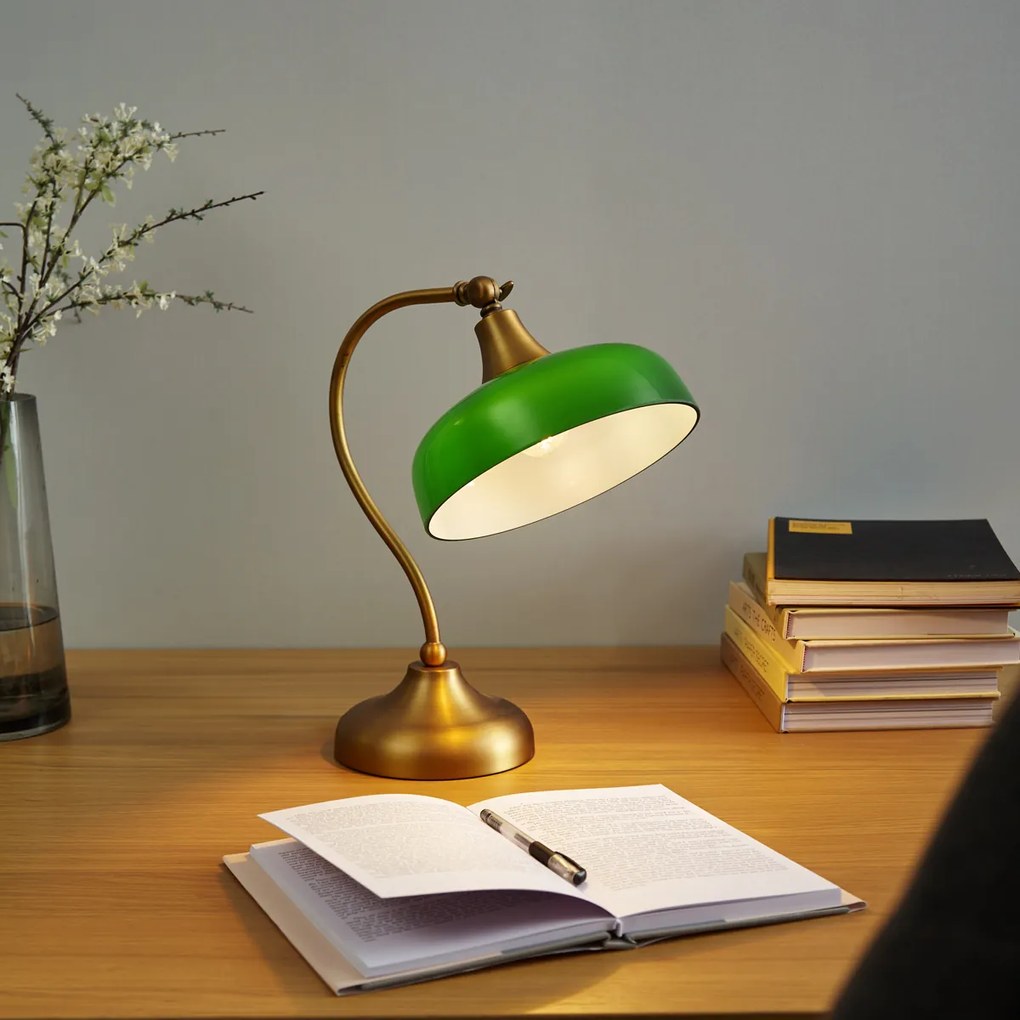 Candeeiro de Mesa Clássico Bronze com Vidro Opal Verde - Clerk