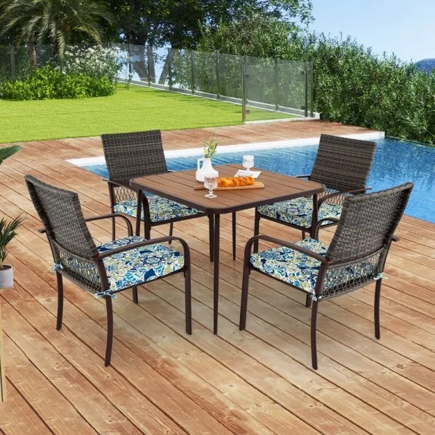 Banco de armazenamento para área externa com vime PE rattan trançado à mão e alças laterais - cinza