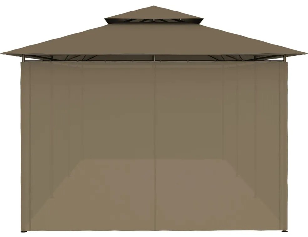 Gazebo c/ cortinas 600x298x270 cm 180 g/m² cinzento-acastanhado