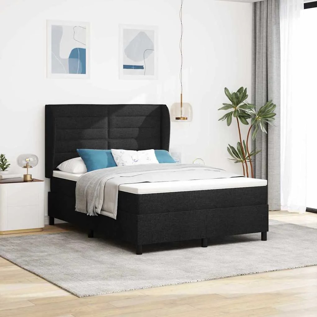 vidaXL Cama Box Spring com Colchão Preto 140x190 cm Tecido