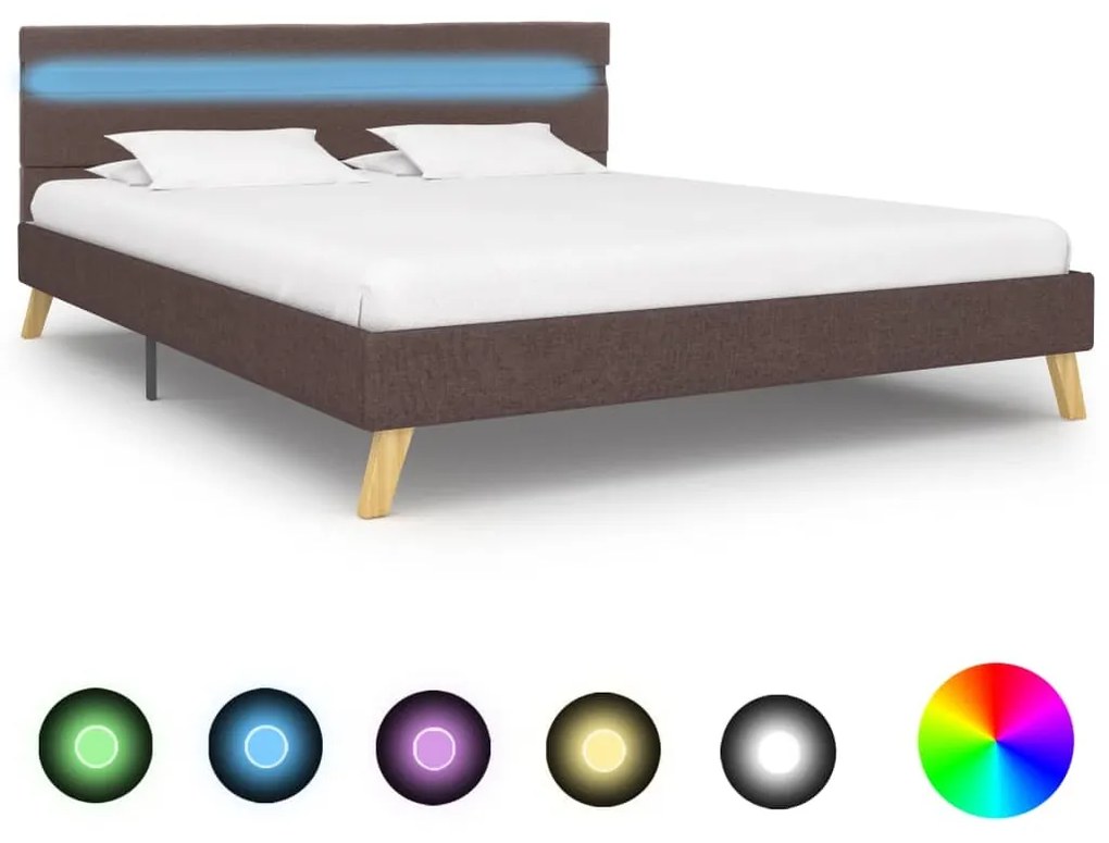 Estrutura cama com LEDs 160x200cm tecido cinzento-acastanhado