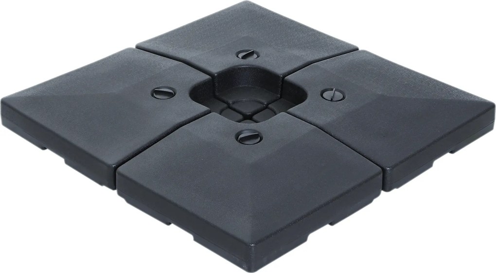 Conjunto de 4 bases de floreira para guarda-sóis com peso de lastro, para guarda-sóis com haste lateral; dimensões por base: 51 x 51 x 12 cm; polietil