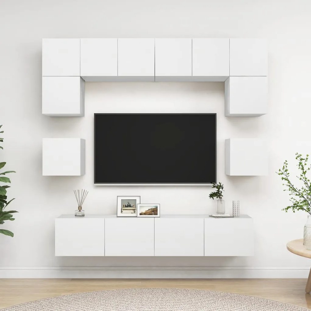 8 pcs conjunto de móveis de TV derivados de madeira branco