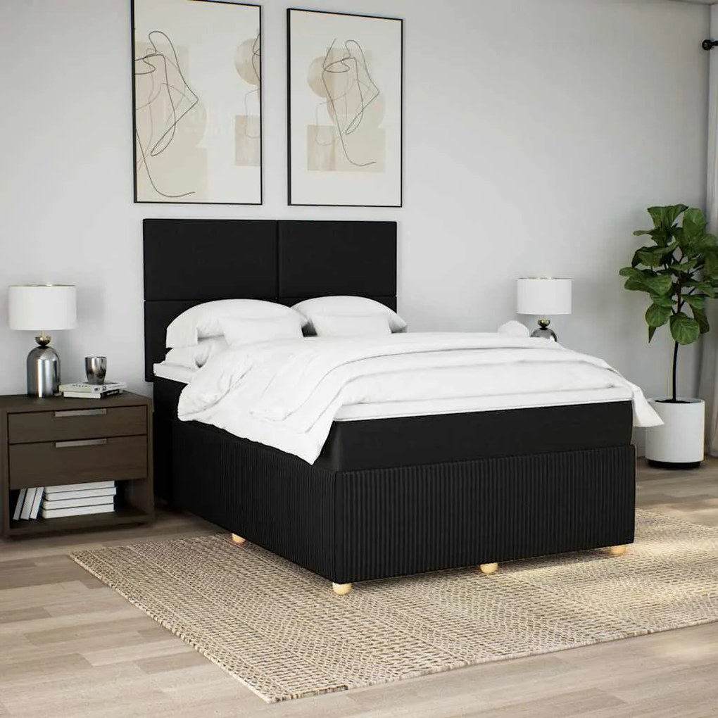 Cama com molas/colchão 140x200 cm tecido preto