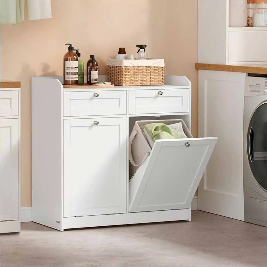 Armário de casa de banho com cestos para roupa suja e gavetas 40 x 78,9 x 80,2 cm branco