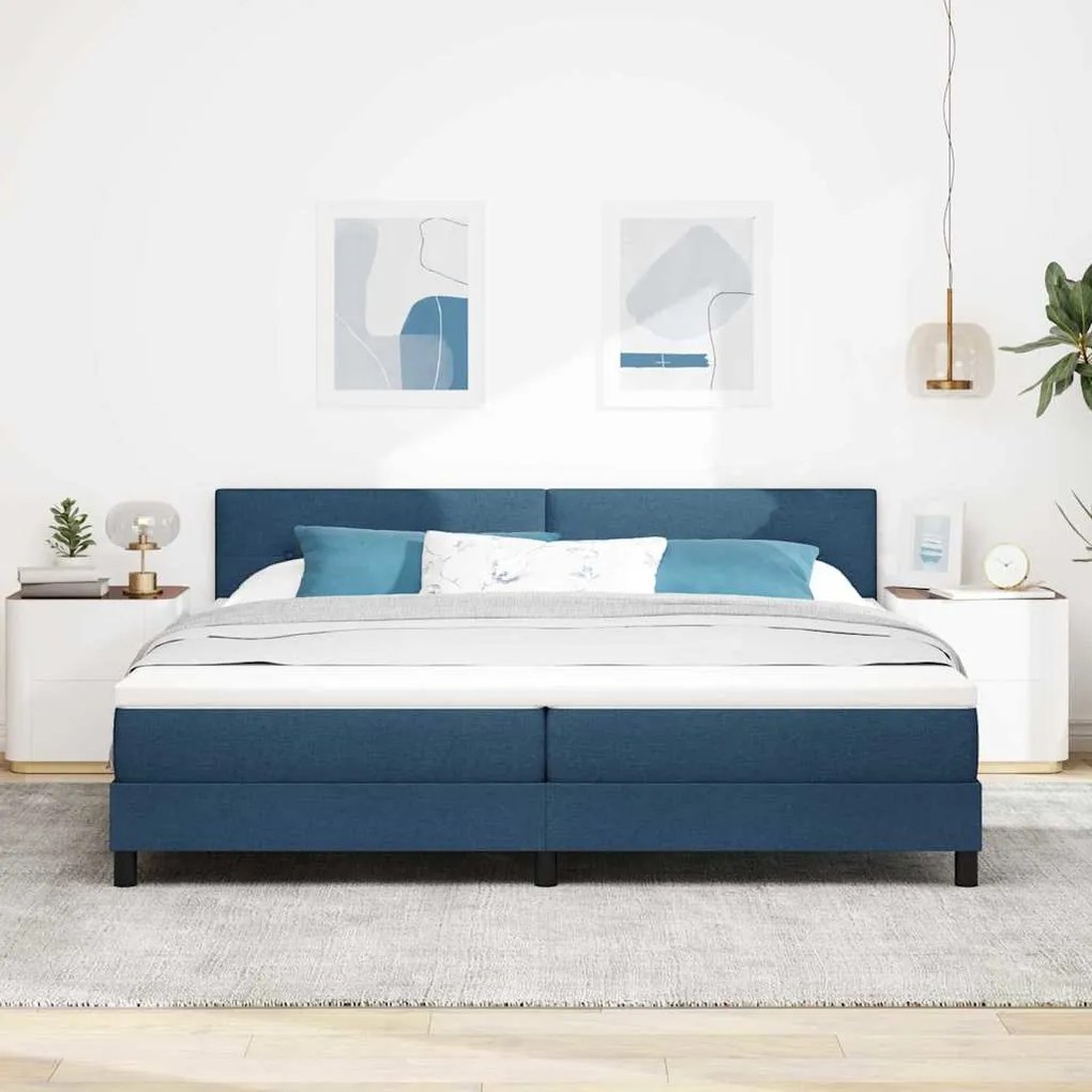 Cama Box com Colchão e LED Azul 200x200 cm Tecido