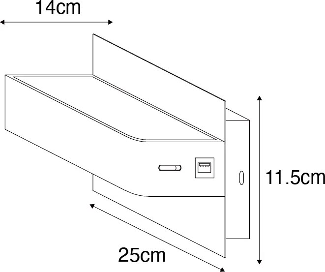 Candeeiro de parede moderno preto com LED, USB e interruptor - Ted