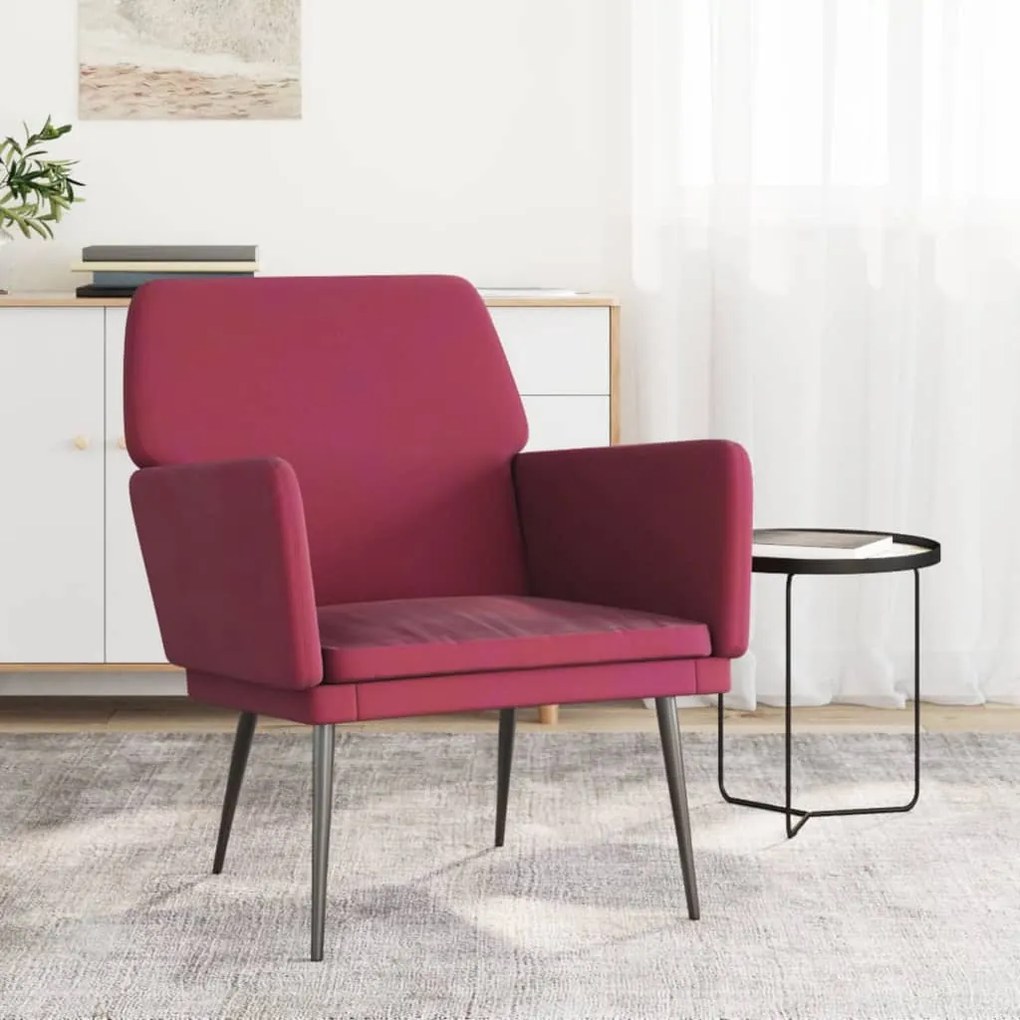 vidaXL Cadeira c/ apoio de braços 62x79x79 cm veludo vermelho tinto