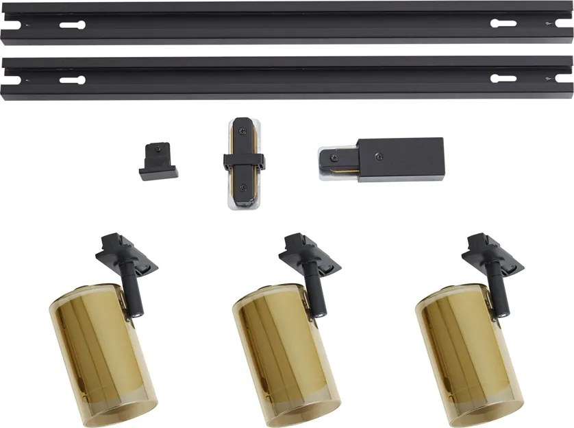 Sistema de iluminação de trilho moderno preto com 3 focos dourados monofásicos - Iconic Lloyd