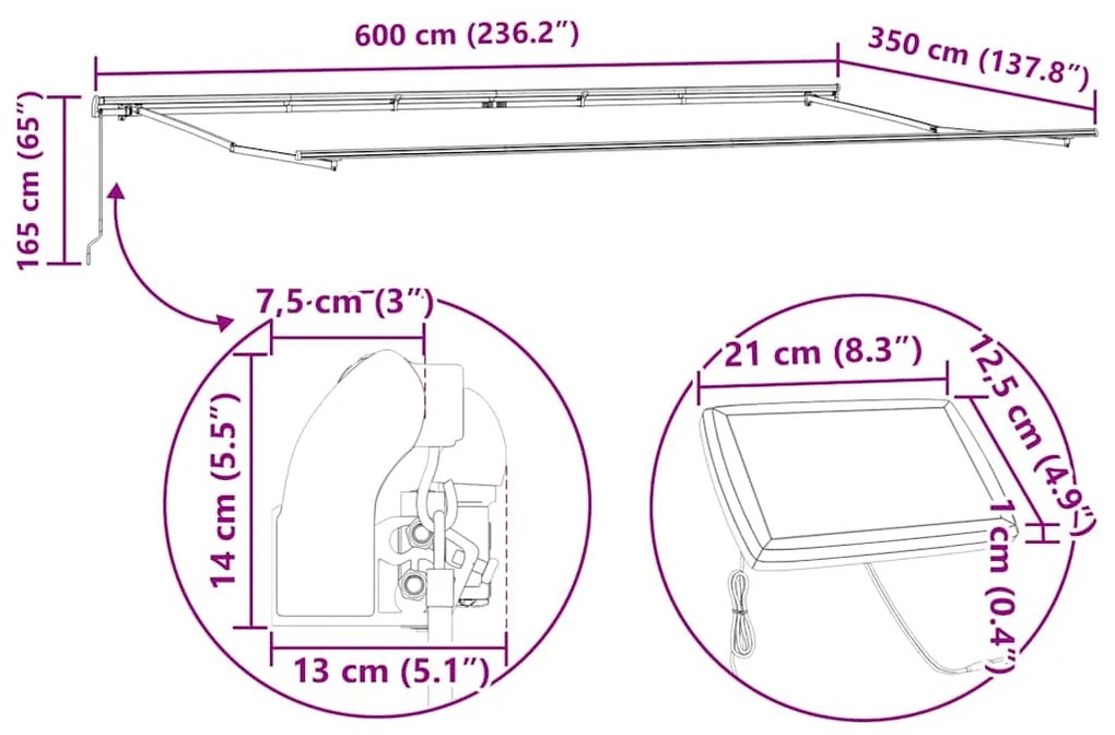 Toldo Retrátil Laranja e marrom 600 × 350 cm laranja e castanho