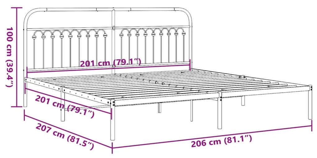 Estrutura de cama com cabeceira 200x200 cm metal preto