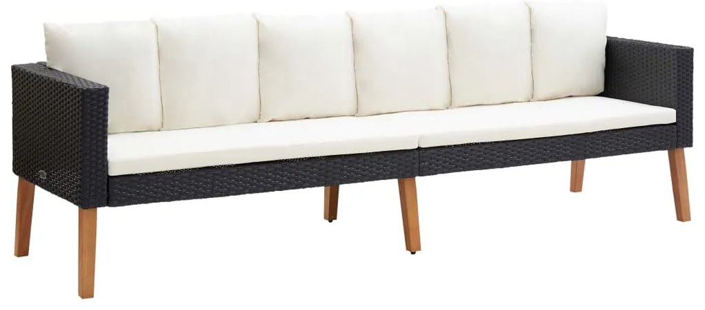 2 pcs conjunto lounge de jardim c/ almofadões vime PE preto