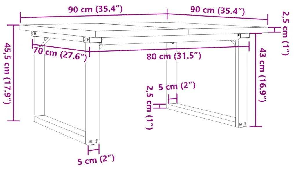 Mesa de centro estrutura em O 90x90x45,5 cm pinho/aço