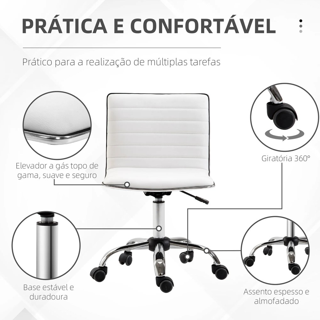 Cadeira de Escritório sem Apoio para os Braços Cadeira de Escritório Giratória com Altura Ajustável 48x52x78-90 cm Branco