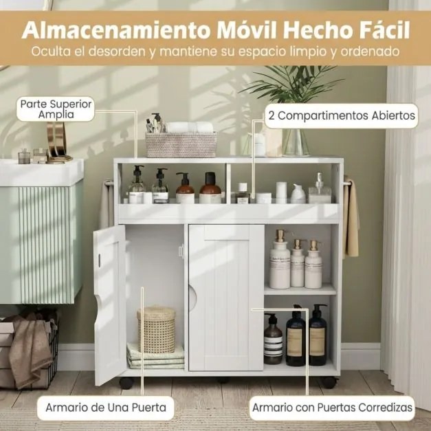 Carrinho de cozinha com rodas 75 x 20 x 72 cm, estreito, com prateleira ajustável e toalheiros, para sala, cozinha ou entrada, branco