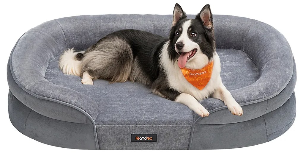 Cama para cães com bordas elevadas 91 x 68 x 18 cm cinza claro