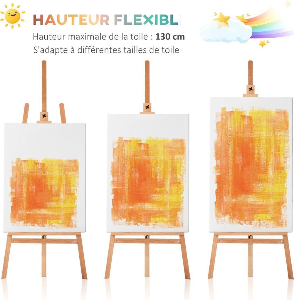 Cavalete de artista com pés 65 x 44 x 174-230 cm, inclinação e altura ajustáveis, em madeira de faia clara