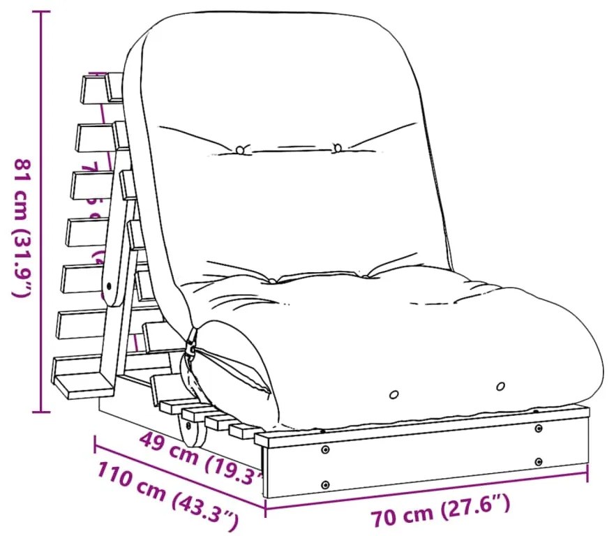 Sofá-cama futon c/ colchão madeira de pinho maciça castanho-mel