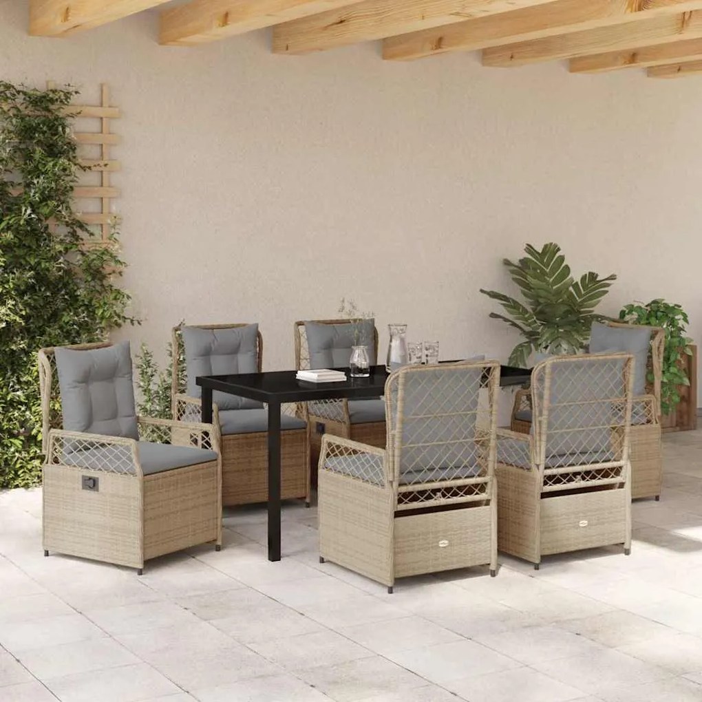Conjunto de Jantar de Jardim com 7 Peças em Rattan Sintético Bege.