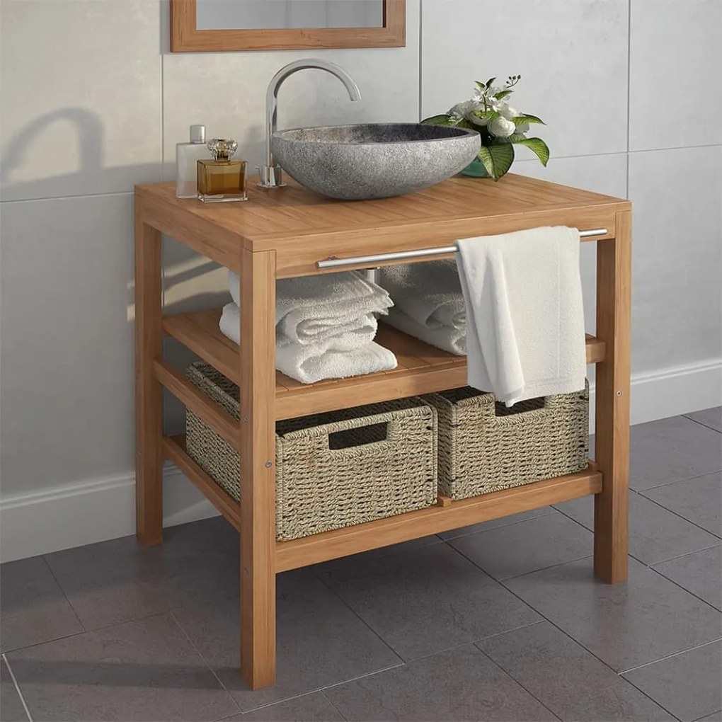 246494 vidaXL Móvel lavatório c/ 2 cestos casa banho teca maciça 74x45x75 cm