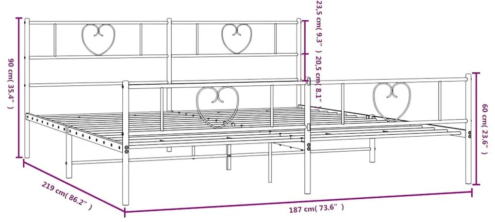Estrutura de cama com cabeceira e pés 183x213 cm metal branco