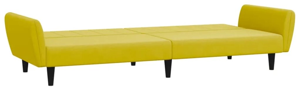 Sofá-cama 2 lugares c/ apoio de pés veludo amarelo