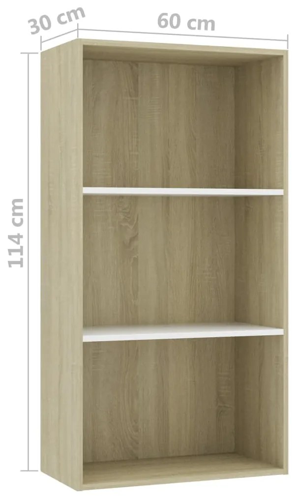 Estante 3 prateleiras 60x30x114cm contrapl. branco e carvalho