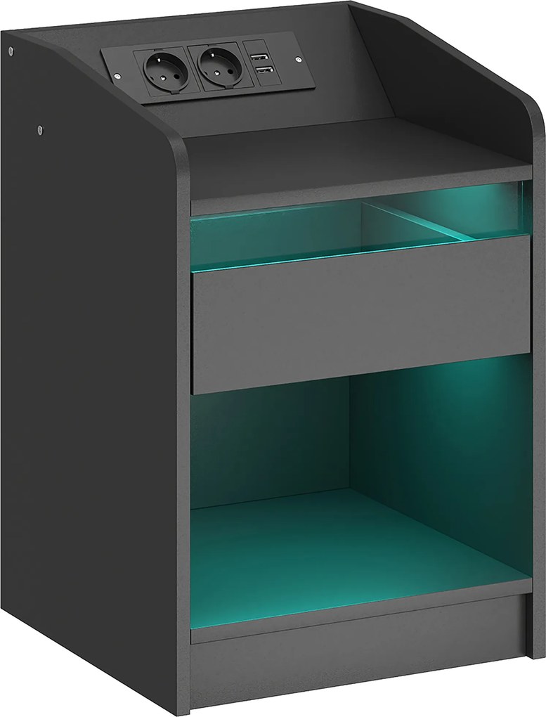 HOMCOM Mesa de Cabeceira com Luzes LED Gaveta Prateleira Estação de Carregamento Entrada USB e Controlo Remoto 40x40x58 cm Branco | Aosom Portugal