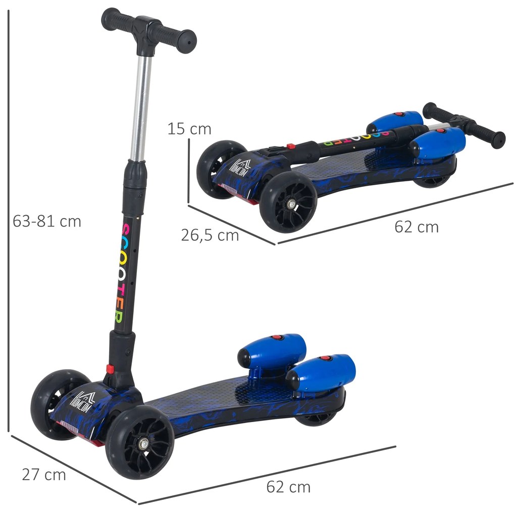 HOMCOM Trotinete dobrável com altura ajustável em 4 níveis com luzes m