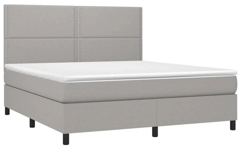 Cama box spring c/ colchão e LED 160x200 cm tecido cinza-claro