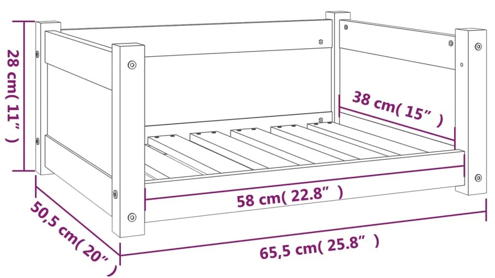 Cama p/ cães 65,5x50,5x28 cm madeira pinho maciça castanho mel